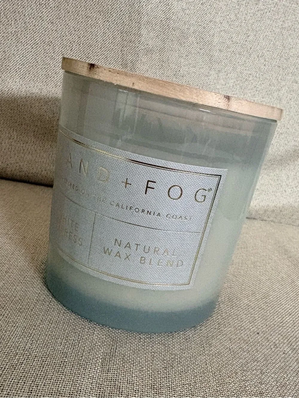 Sand + Fog White Cypress Natural Wax Blend 3 Wick Candle  New. 21 ounce